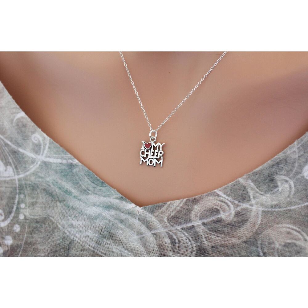 Sterling Silver I Love My Cheer Mom Necklace, Love My Cheer Mom Pendant Necklace